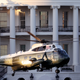 Marine One, the presidential helicopter, carries U.S. President Donald Trump away from the White House on the way to Walter Reed National Military Medical Center on October 2, 2020 in Washington, D.C.